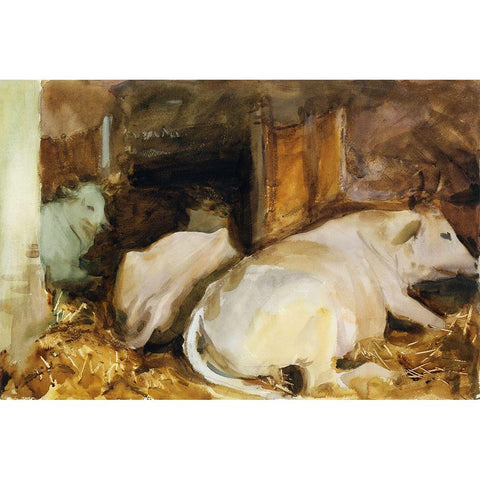 Three Oxen Black Modern Wood Framed Art Print with Double Matting by Sargent, John Singer