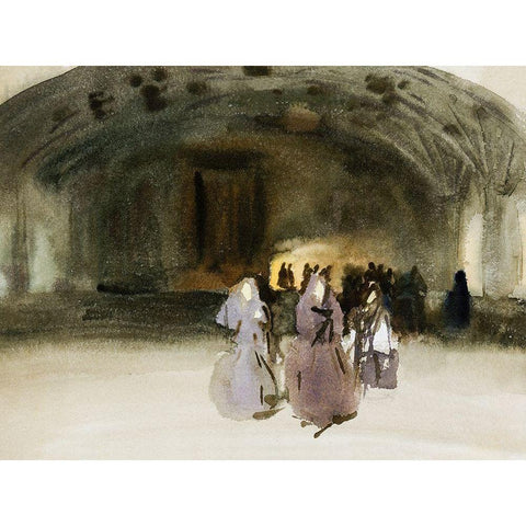 Women Approaching Black Modern Wood Framed Art Print with Double Matting by Sargent, John Singer