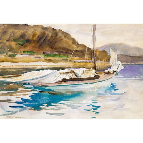 Idle Sails Gold Ornate Wood Framed Art Print with Double Matting by Sargent, John Singer