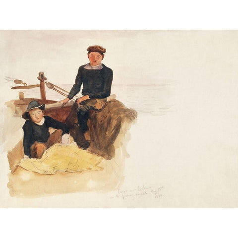 Oscar and Bobino on the Fishing Smack White Modern Wood Framed Art Print by Sargent, John Singer