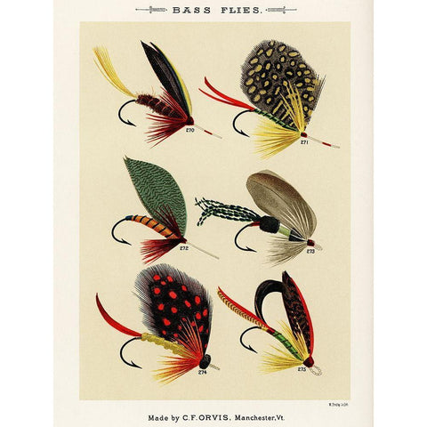 Bass Fishing Flies II from Favorite Flies and Their Histories White Modern Wood Framed Art Print by Marbury, Mary Orvis