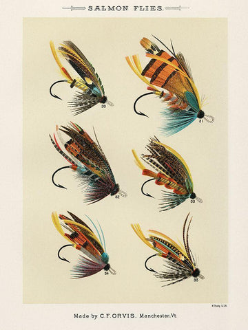 Salmon Fishing Flies I from Favorite Flies and Their Histories Black Ornate Wood Framed Art Print with Double Matting by Marbury, Mary Orvis