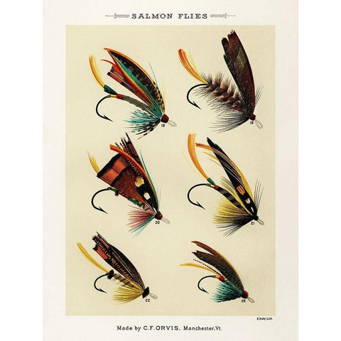 Salmon Fishing Flies II from Favorite Flies and Their Histories Gold Ornate Wood Framed Art Print with Double Matting by Marbury, Mary Orvis