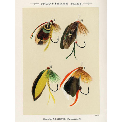 Trout And Bass Fishing Flies from Favorite Flies and Their Histories Gold Ornate Wood Framed Art Print with Double Matting by Marbury, Mary Orvis