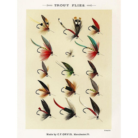 Trout Fishing Flies II from Favorite Flies and Their Histories Gold Ornate Wood Framed Art Print with Double Matting by Marbury, Mary Orvis