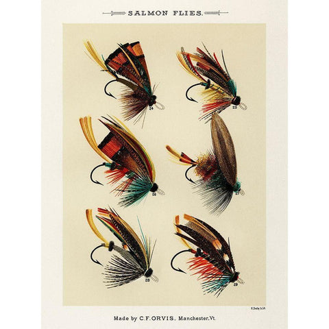 Salmon Fishing Flies III from Favorite Flies and Their Histories Black Modern Wood Framed Art Print with Double Matting by Marbury, Mary Orvis