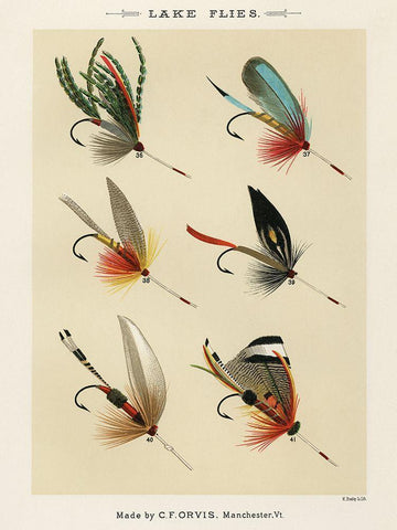 Lake Fishing Flies III from Favorite Flies and Their Histories Black Ornate Wood Framed Art Print with Double Matting by Marbury, Mary Orvis