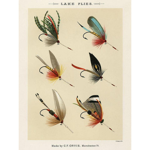 Lake Fishing Flies III from Favorite Flies and Their Histories Gold Ornate Wood Framed Art Print with Double Matting by Marbury, Mary Orvis