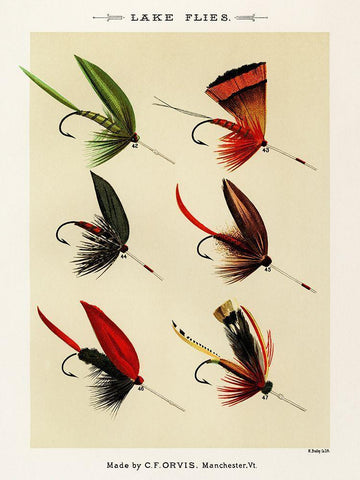 Lake Fishing Flies IV from Favorite Flies and Their Histories Black Ornate Wood Framed Art Print with Double Matting by Marbury, Mary Orvis