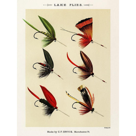 Lake Fishing Flies IV from Favorite Flies and Their Histories Gold Ornate Wood Framed Art Print with Double Matting by Marbury, Mary Orvis