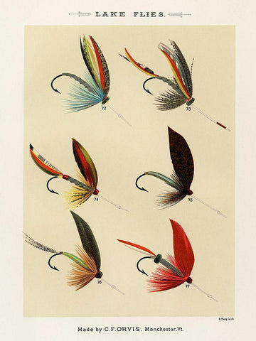 Lake Fishing Flies V from Favorite Flies and Their Histories Black Ornate Wood Framed Art Print with Double Matting by Marbury, Mary Orvis