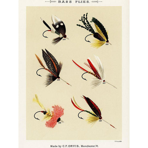 Bass Fishing Flies VIII from Favorite Flies and Their Histories Gold Ornate Wood Framed Art Print with Double Matting by Marbury, Mary Orvis