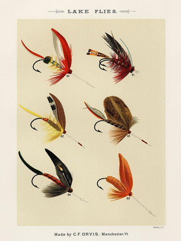 Lake Fishing Flies VI from Favorite Flies and Their Histories Black Ornate Wood Framed Art Print with Double Matting by Marbury, Mary Orvis