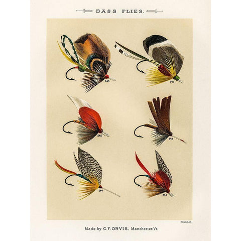 Bass Fishing Flies IX from Favorite Flies and Their Histories Gold Ornate Wood Framed Art Print with Double Matting by Marbury, Mary Orvis