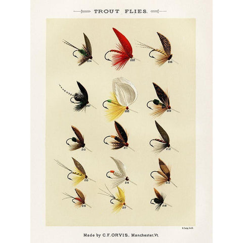 Trout Fishing Flies IV from Favorite Flies and Their Histories White Modern Wood Framed Art Print by Marbury, Mary Orvis