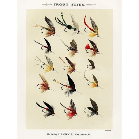 Trout Fishing Flies V from Favorite Flies and Their Histories Gold Ornate Wood Framed Art Print with Double Matting by Marbury, Mary Orvis