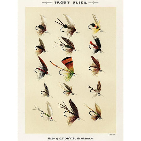 Trout Fishing Flies VIII from Favorite Flies and Their Histories Gold Ornate Wood Framed Art Print with Double Matting by Marbury, Mary Orvis