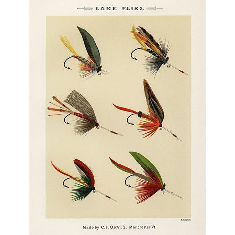 Lake Fishing Flies VII from Favorite Flies and Their Histories Gold Ornate Wood Framed Art Print with Double Matting by Marbury, Mary Orvis