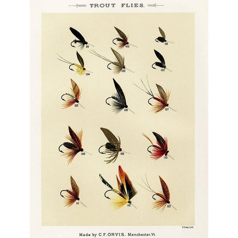 Trout Fishing Flies X from Favorite Flies and Their Histories Gold Ornate Wood Framed Art Print with Double Matting by Marbury, Mary Orvis