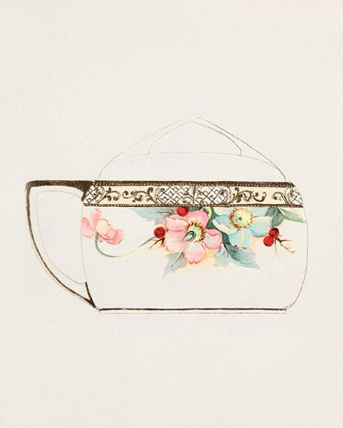 Design for a Noritake Teacup II Black Ornate Wood Framed Art Print with Double Matting by Noritake Designs