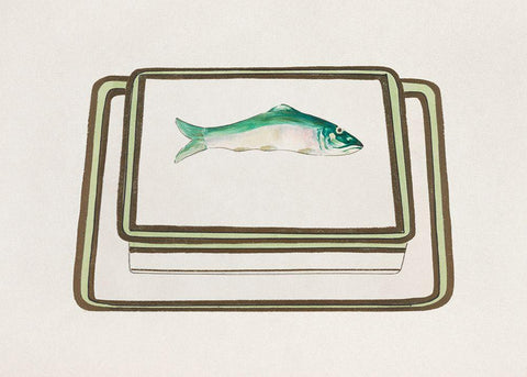Fish Design for a Noritake Box I White Modern Wood Framed Art Print with Double Matting by Noritake Designs