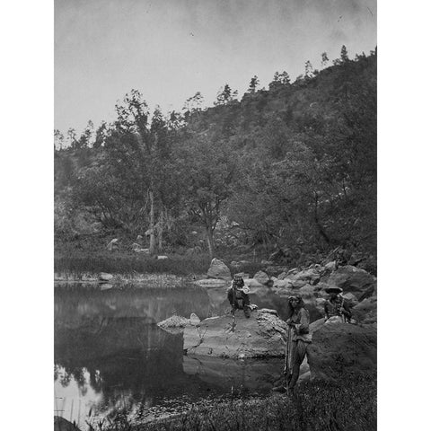 Apache Lake-Sierra Blanca Range-Arizona with Two Apache scouts Black Modern Wood Framed Art Print with Double Matting by OSullivan, Timothy H