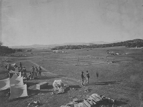 Survey camp near Fort Wingate-New Mexico 1873 Black Ornate Wood Framed Art Print with Double Matting by OSullivan, Timothy H