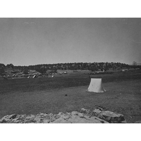 Survey camp near Fort Wingate-New Mexico 1874 White Modern Wood Framed Art Print by OSullivan, Timothy H