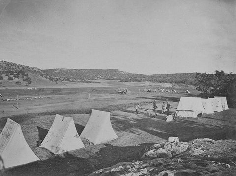 Survey camp near Fort Wingate-New Mexico 1875 White Modern Wood Framed Art Print with Double Matting by OSullivan, Timothy H