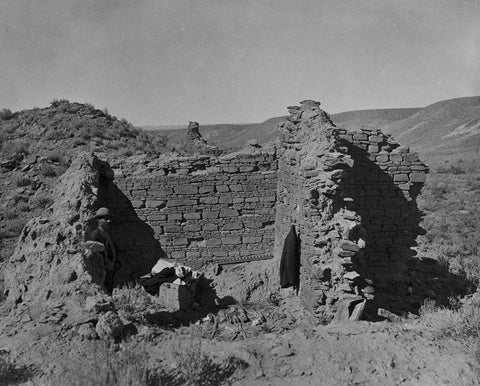 Ruins in ancient pueblo of San Juan-New Mexico White Modern Wood Framed Art Print with Double Matting by OSullivan, Timothy H