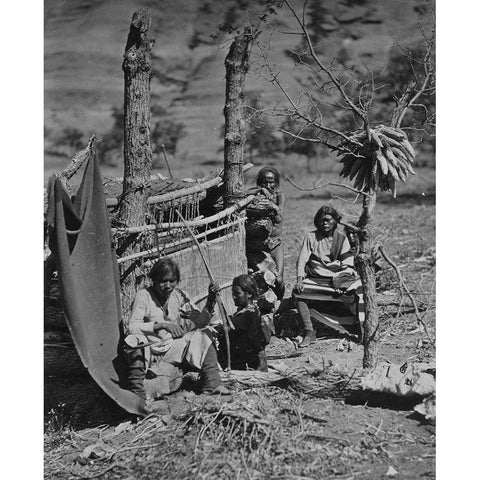 Aboriginal life among the Navajoe Indians. Near old Fort Defiance-New Mexico White Modern Wood Framed Art Print by OSullivan, Timothy H