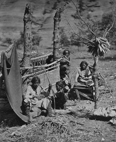 Aboriginal life among the Navajoe Indians. Near old Fort Defiance-New Mexico Black Ornate Wood Framed Art Print with Double Matting by OSullivan, Timothy H