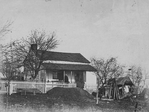 Head Quarters of Major General George G. Meade during the battle of Gettysburg Black Ornate Wood Framed Art Print with Double Matting by OSullivan, Timothy H