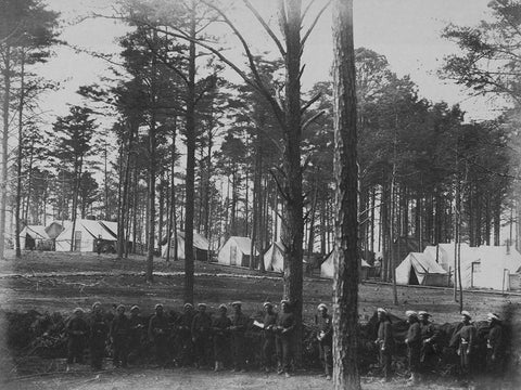 Head Quarters-Army of the Potomac-Brandy Station Virginia Black Ornate Wood Framed Art Print with Double Matting by OSullivan, Timothy H