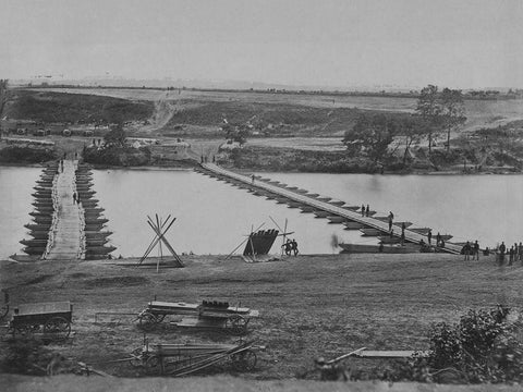 Pontoon bridge-Across the Rappahannock White Modern Wood Framed Art Print with Double Matting by OSullivan, Timothy H