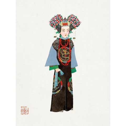 Chinese Empress costume Black Modern Wood Framed Art Print with Double Matting by Vintage Chinese Clothing