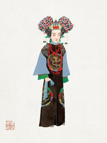 Chinese Empress costume Black Ornate Wood Framed Art Print with Double Matting by Vintage Chinese Clothing