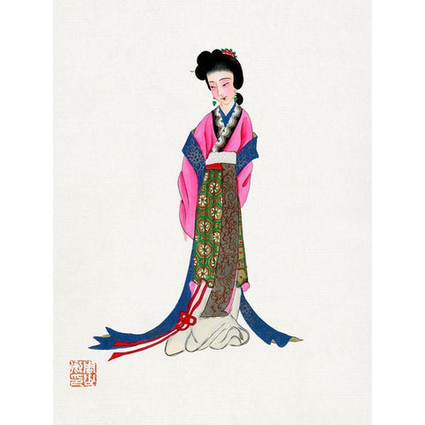 Ancient lady costume Gold Ornate Wood Framed Art Print with Double Matting by Vintage Chinese Clothing