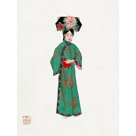 Lady in modern Manchu costume Gold Ornate Wood Framed Art Print with Double Matting by Vintage Chinese Clothing