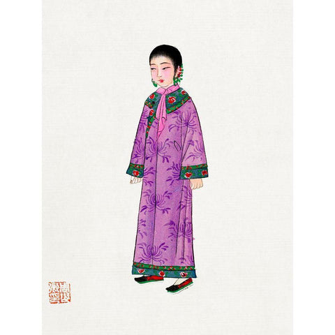 Woman in purple Manchu robe White Modern Wood Framed Art Print by Vintage Chinese Clothing