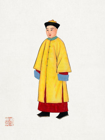 Man in yellow priest robe Black Ornate Wood Framed Art Print with Double Matting by Vintage Chinese Clothing