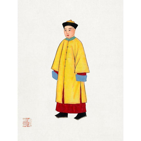 Man in yellow priest robe White Modern Wood Framed Art Print by Vintage Chinese Clothing