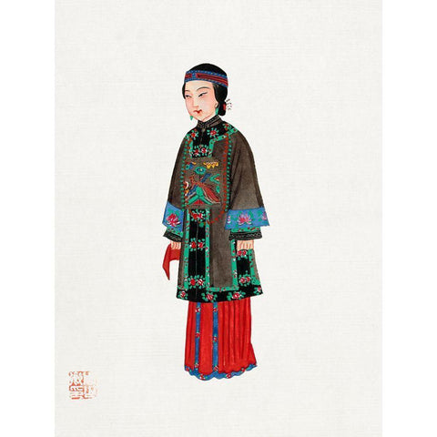 Chinese lady in official robe Gold Ornate Wood Framed Art Print with Double Matting by Vintage Chinese Clothing