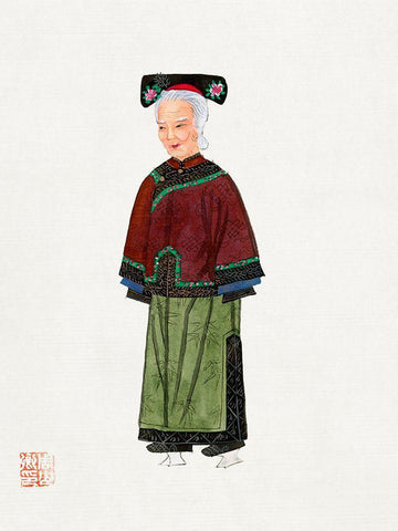 Old lady in light green embroidered silk costume White Modern Wood Framed Art Print with Double Matting by Vintage Chinese Clothing