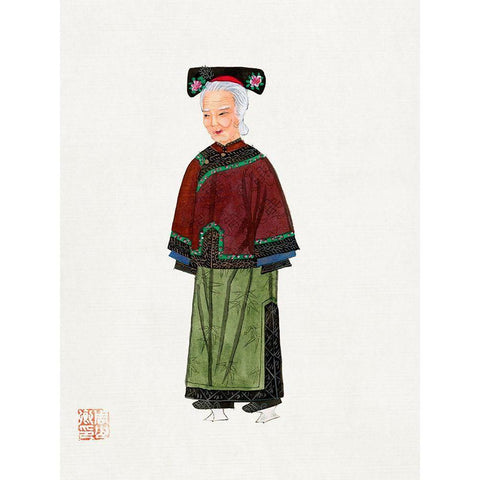 Old lady in light green embroidered silk costume Black Modern Wood Framed Art Print with Double Matting by Vintage Chinese Clothing