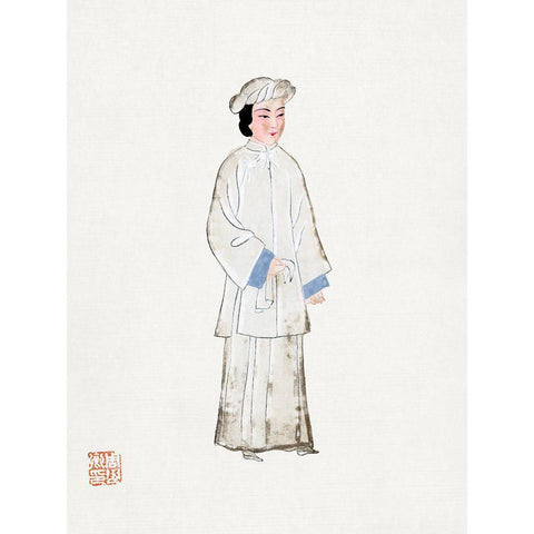 Woman in mourning robe White Modern Wood Framed Art Print by Vintage Chinese Clothing