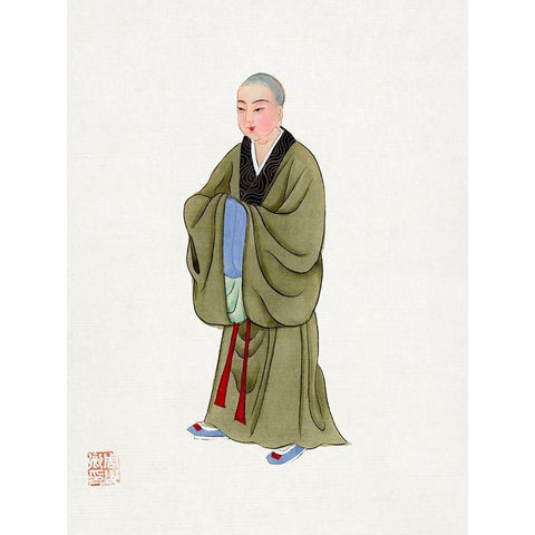 Buddhist monk costume White Modern Wood Framed Art Print by Vintage Chinese Clothing