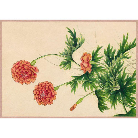 Peony Gold Ornate Wood Framed Art Print with Double Matting by Ruoai, Zhang