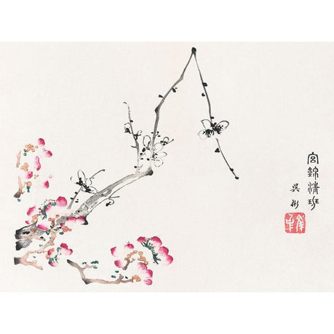 Page from Shi Zhu Zhai Pink Flowers White Modern Wood Framed Art Print by Zhengyan, Hu