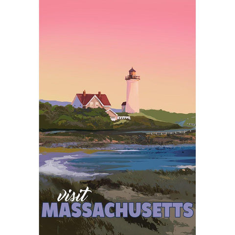 Massachusetts White Modern Wood Framed Art Print by East Coast Licensing